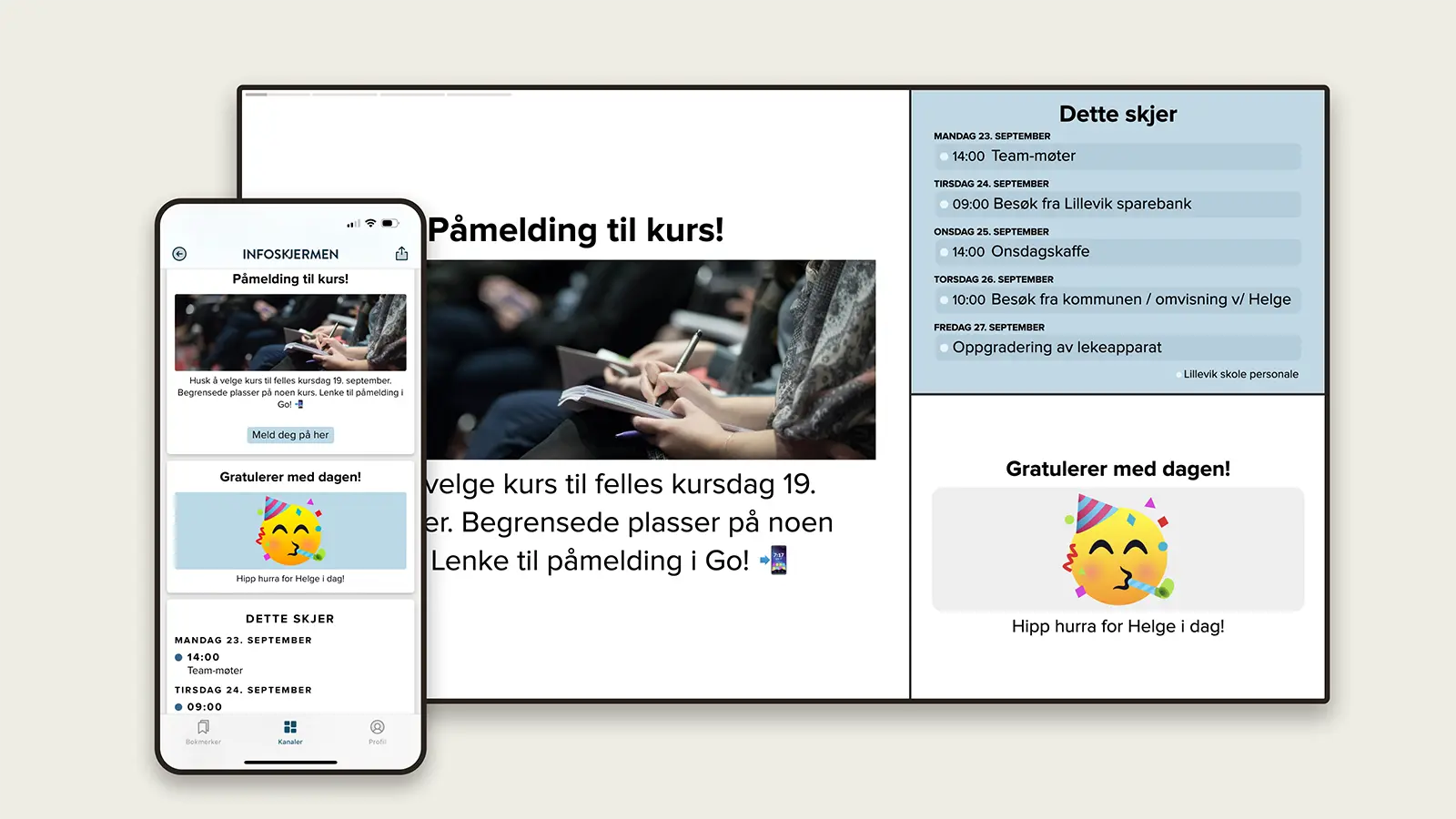 Bilde av infoskjerm med kalender