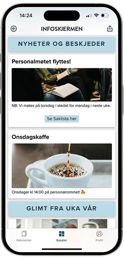 Mobilskjerm som viser innhold fra en Go-kanal.