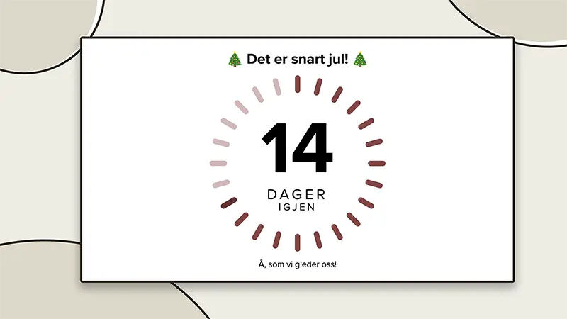 Infoskjerm med en tidteller som viser hvor lenge det er igjen til jul.